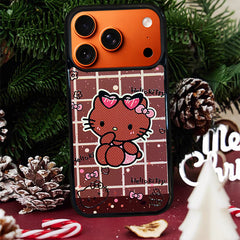 3D Embossed Hello Kitty Cream Brown Plaid Phone Case for iPhone 13-17 Pro Max