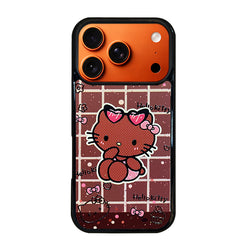 3D Embossed Hello Kitty Cream Brown Plaid Phone Case for iPhone 13-17 Pro Max