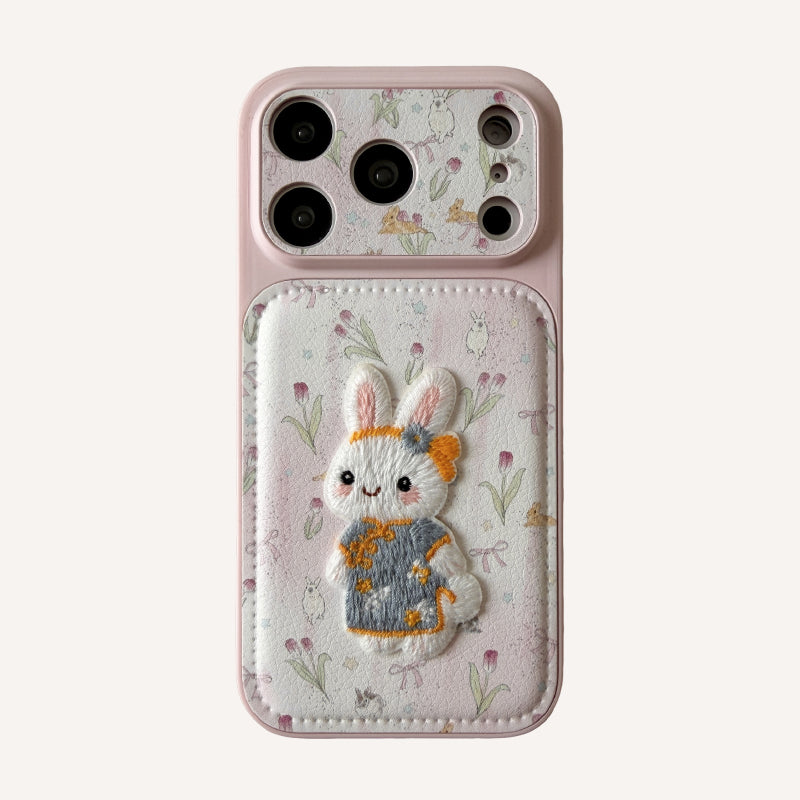Tulip embroidered bunny iPhone case