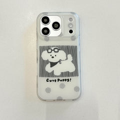 Front view of a black cute dog iPhone case with transparent edges.