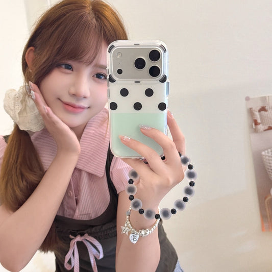 Pink colorblock polka dot iPhone case with lanyard