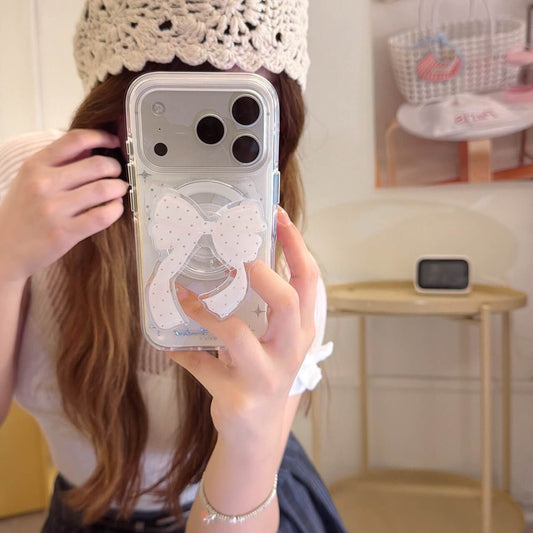 Bowknot clear iPhone case in mirror selfie