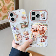 Two cute pig iPhone cases shown with case-only and grip styles.