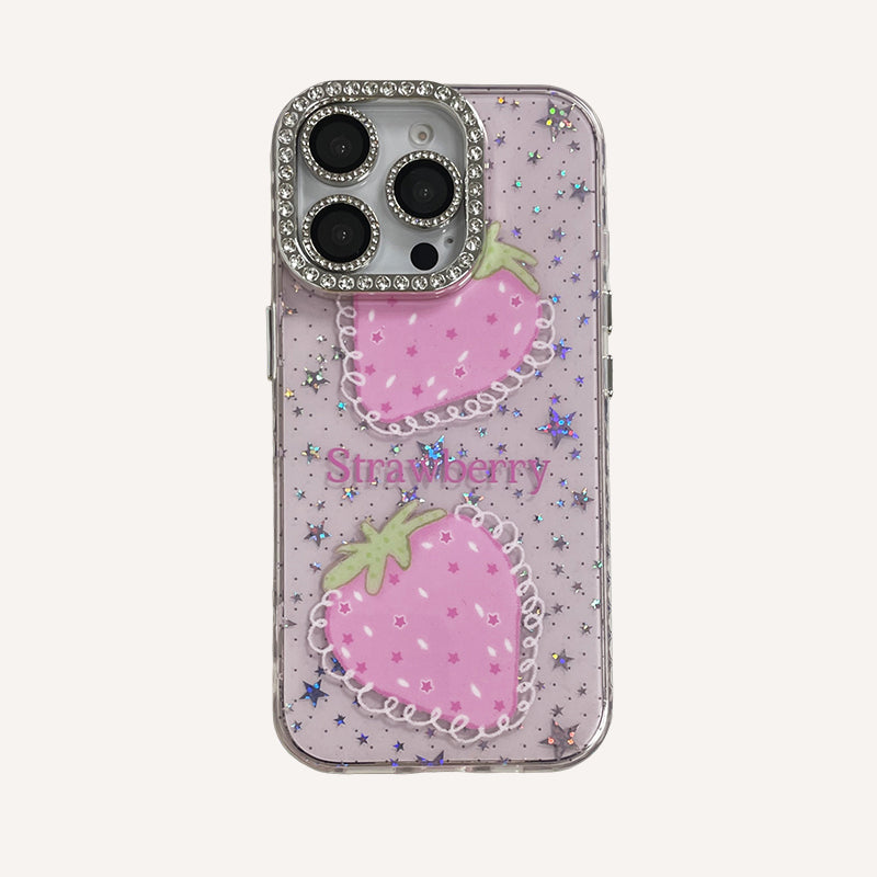 Blue light epoxy diamond colored strawberry phone case