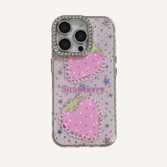 Blue light epoxy diamond colored strawberry phone case