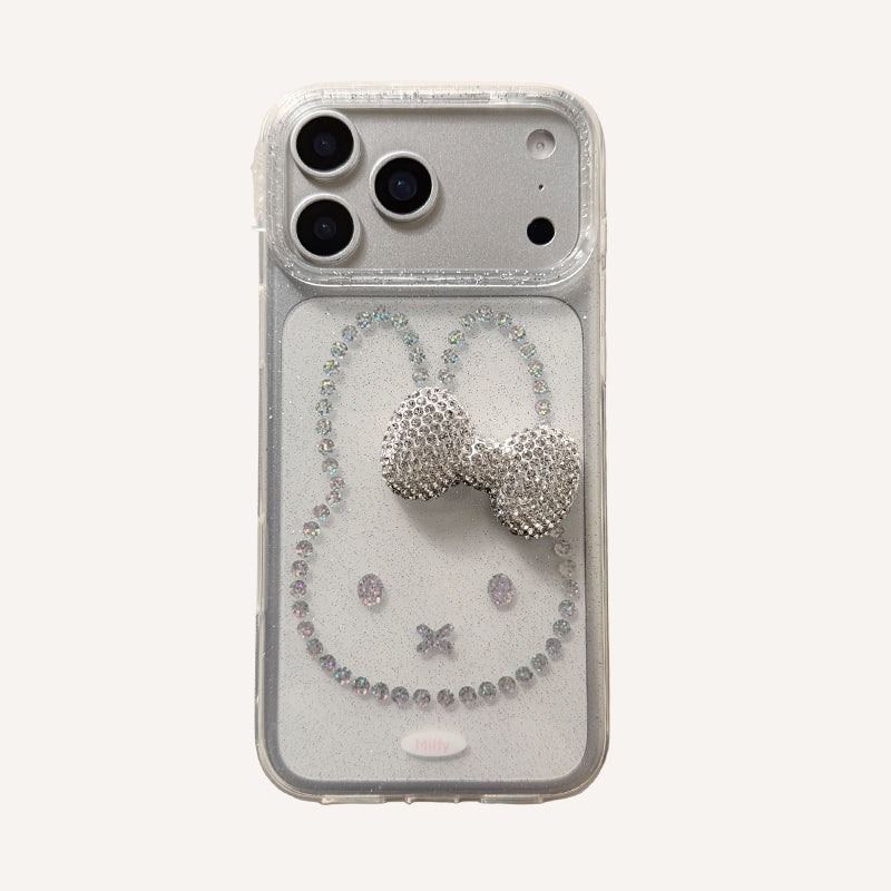 Beaded Miffy Rabbit & 3D Rhinestone Bow Phone Case