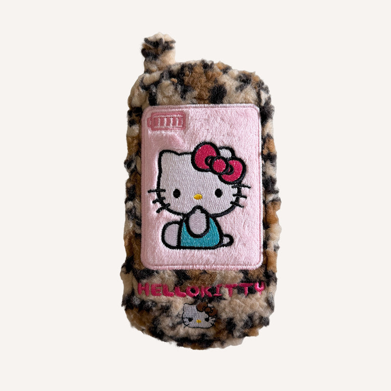 Plush embroidered leopard print Kitty flip phone case