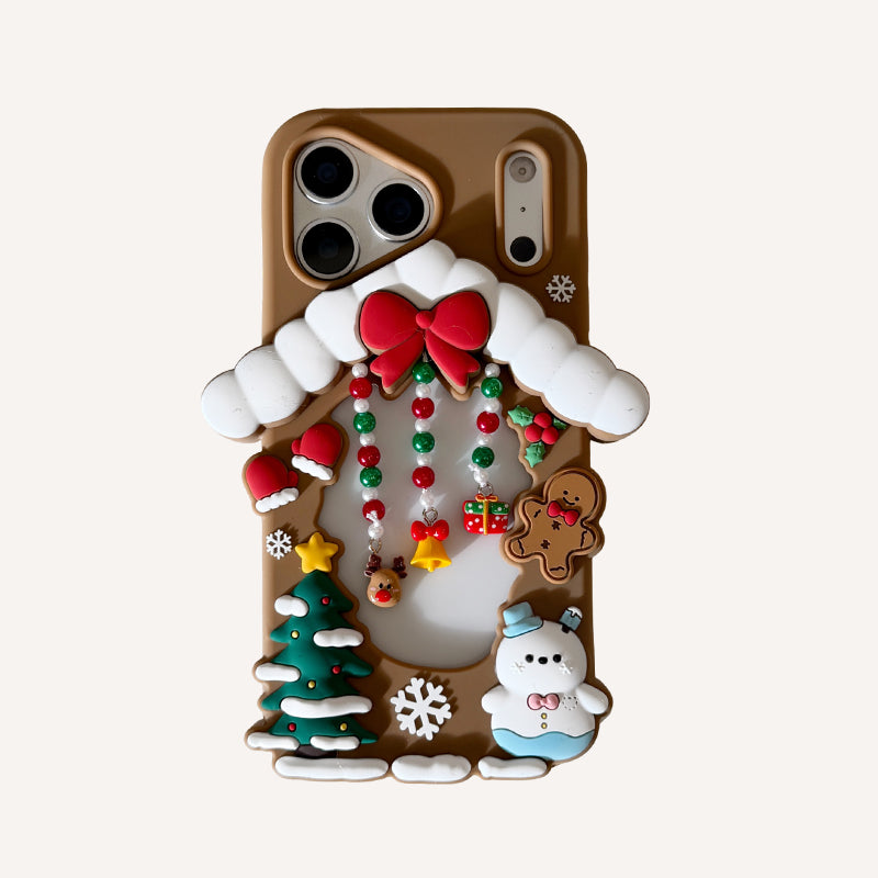 Hollowed-out Christmas cottage silicone phone case