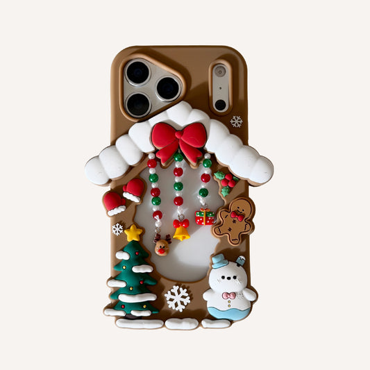 Hollowed-out Christmas cottage silicone phone case
