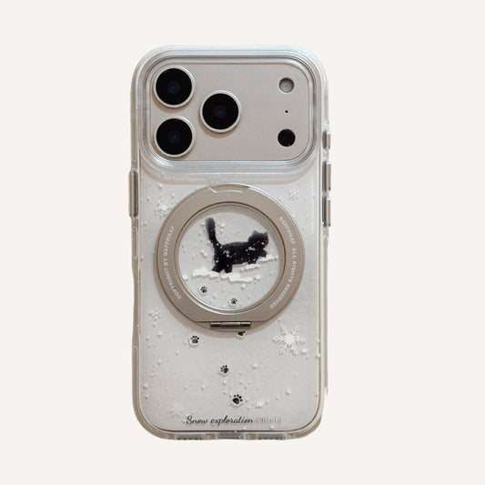 Winter Snowflake Black Cat and White Dog Phone Case