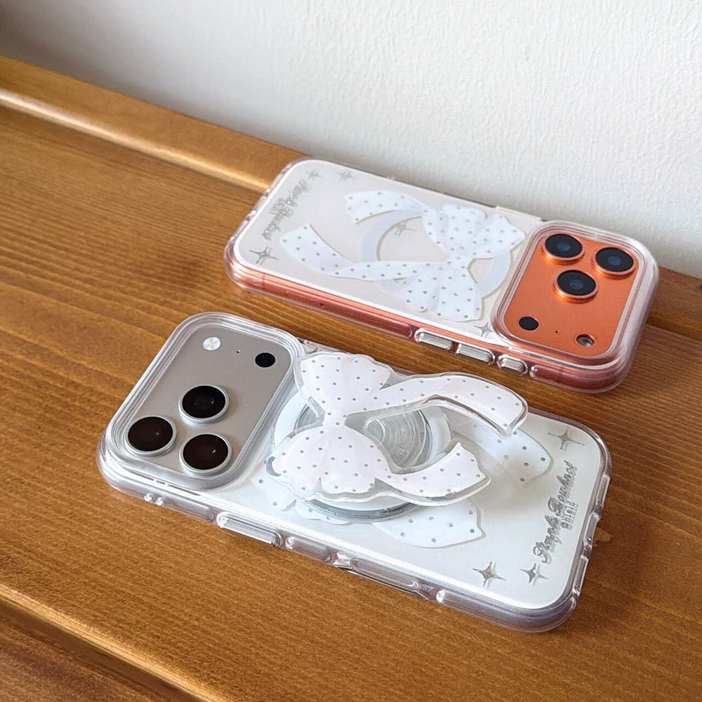 Coquette bow phone case for silver and orange iPhone