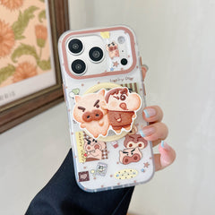 Close-up of a cartoon pig iPhone case with matching 3D grip.