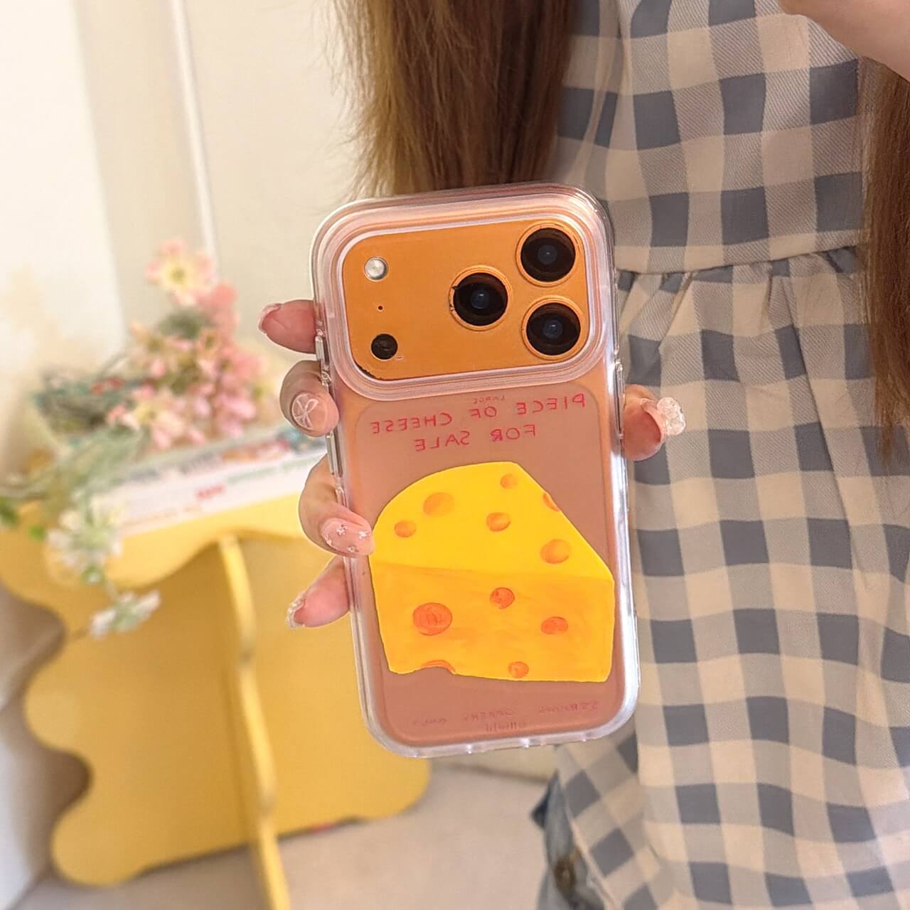 Hand holding cute cheese food clear iPhone case