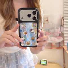 Woman holding a cute kitty sticker mirror iPhone case with black bumper