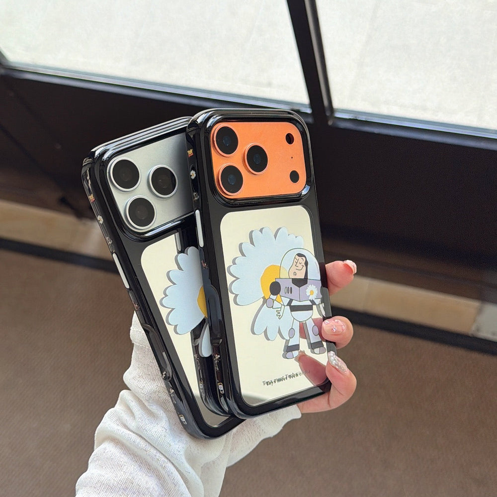 Black bumper mirror iPhone case with daisy art