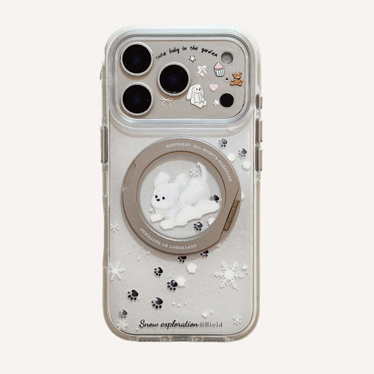 Winter Snowflake Black Cat and White Dog Phone Case