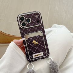 Blue checkered pony leather phone case