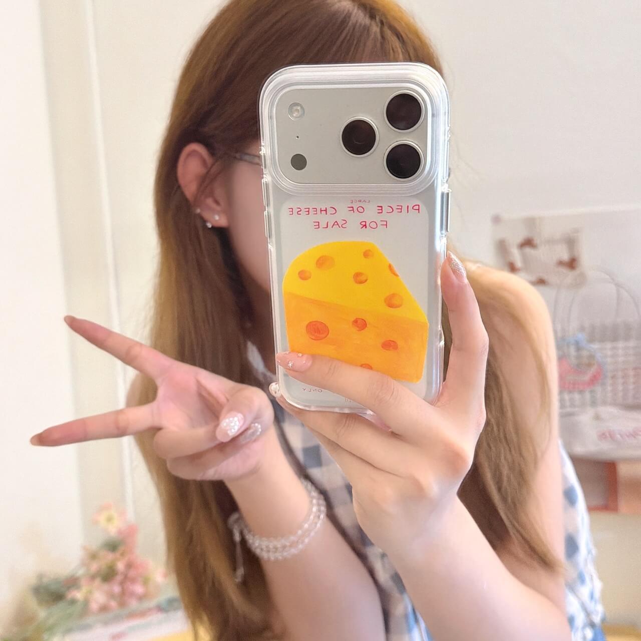 Mirror selfie with funny cheese clear iPhone case