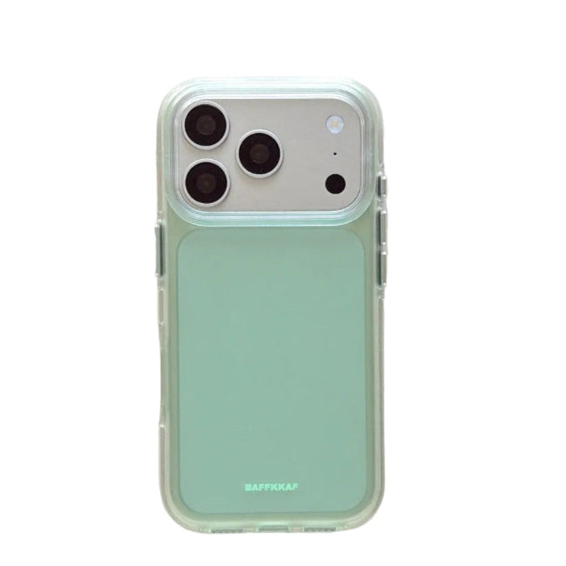 Mint green minimalist shockproof case with BAFFKKAF branding logo on a white background.