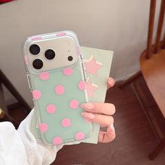 Mint green clear iPhone case with raised pink polka dots