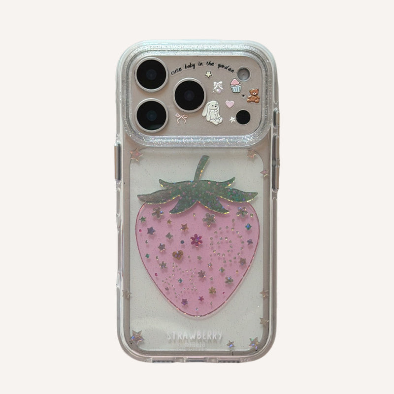 Gilded colored diamond pink strawberry phone case