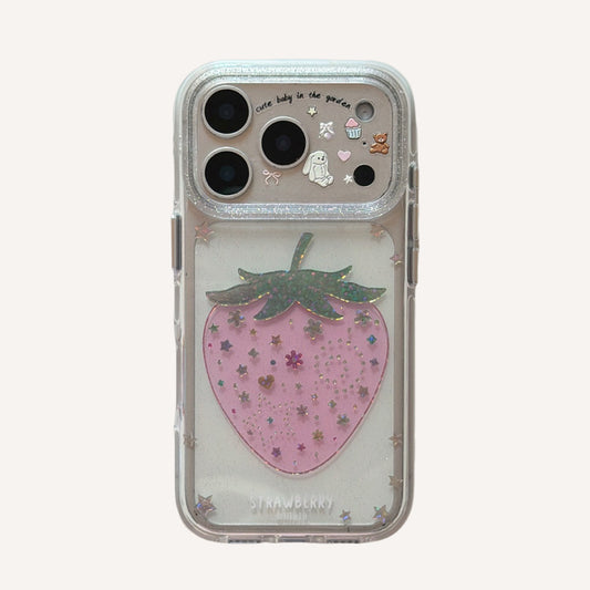 Gilded colored diamond pink strawberry phone case