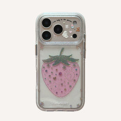 Gilded colored diamond pink strawberry phone case