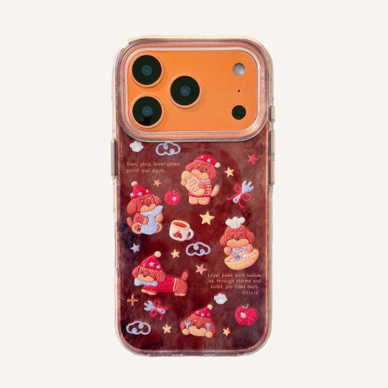 Brown plush red apple dachshund puppy anti-drop phone case