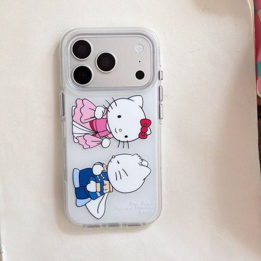 Royal kitty couple clear iPhone case with prince and princess artwork on white background