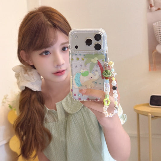 Cute summer elephant iPhone case with wrist strap