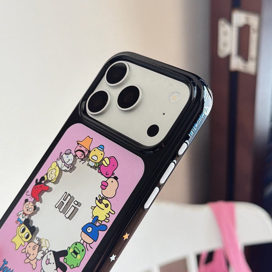 Detailed side angle of the black shockproof bumper with star graphics and raised camera protection rim.