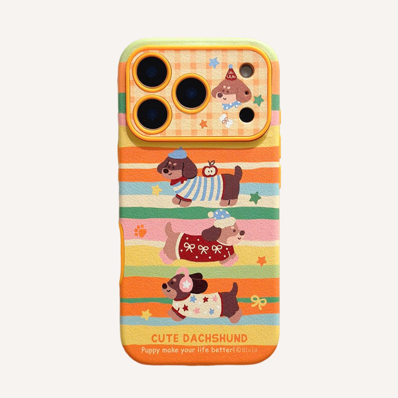 Colorful striped three dachshund phone case